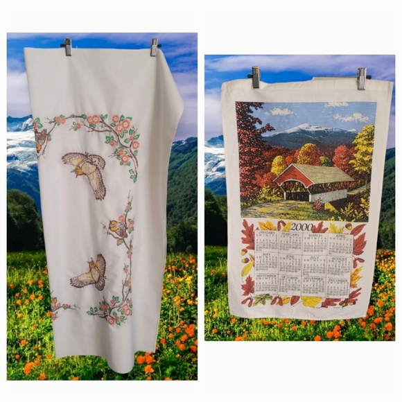Hand Embroidered Table Cloth and Y2K Tea Towel - Picture 1 of 10